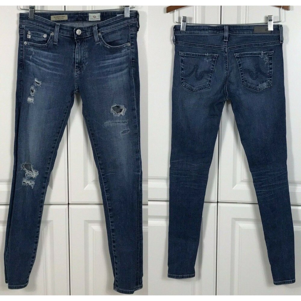AG Adriano Goldschmied 27R The Legging Super Skinny Ankle Jeans Distressed RIps